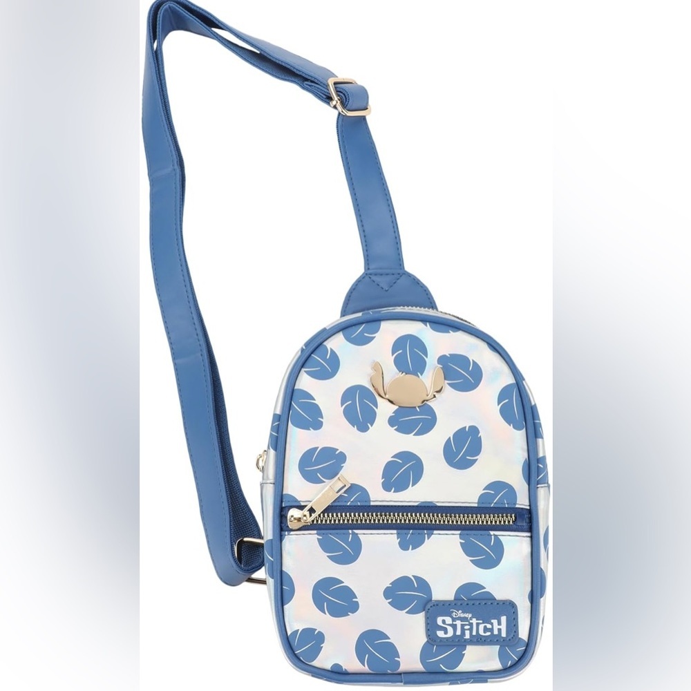 Lilo & Stitch Bioworld Leaves All Over Print Shiny Mini Sling Backpack NWT - Picture 5 of 7